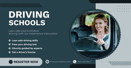 Well-structured Driving School Lessons Offer In Blue Facebook AD Design Template