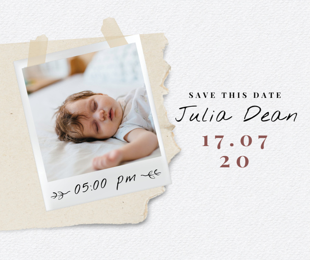 Birthday Announcement with Cute Sleeping little Baby Facebook Design Template