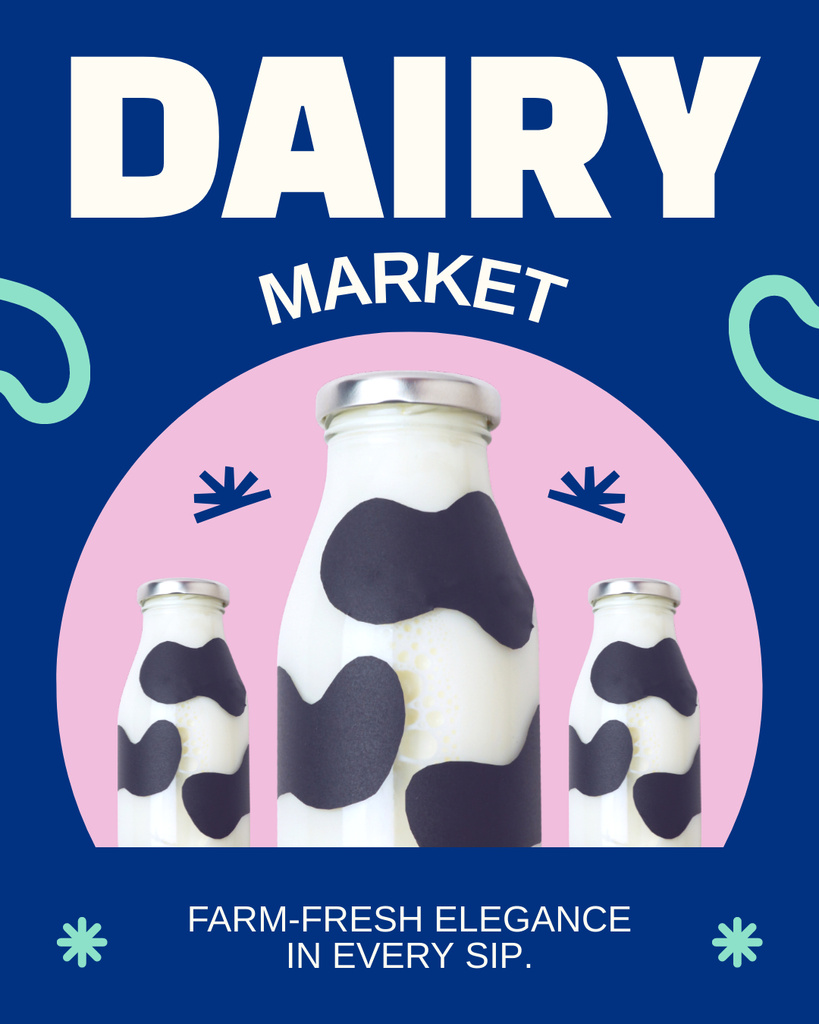Template di design Fresh Milk at Dairy Market Instagram Post Vertical