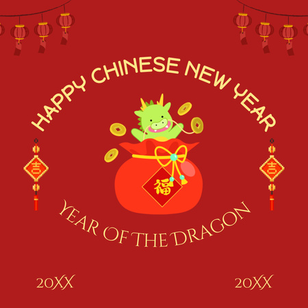Chinese New Year Greetings with Cute Dragon Instagram Design Template