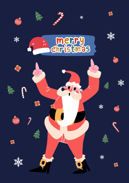 Christmas Greeting with Joyful Santa Postcard A5 Vertical Design Template