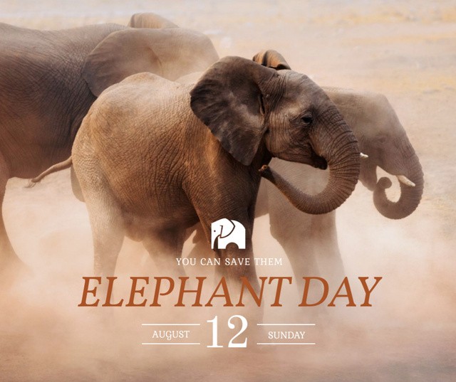 Plantilla de diseño de Elephant Day wild animals in habitat Facebook 
