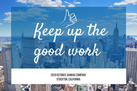Platilla de diseño Motivational Business Quote About Work With Skyscrapers View Postcard 4x6in