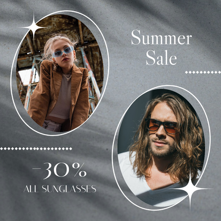 Promoção de verão de óculos de sol cinza Instagram Modelo de Design