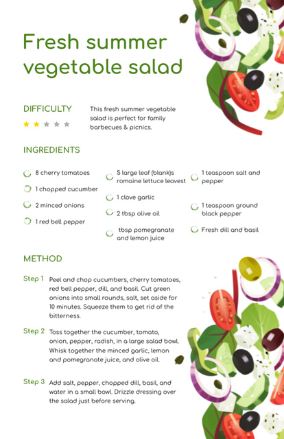 Fresh Summer Veggie Salad Recipe Card Šablona návrhu