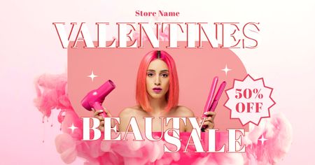 Modèle de visuel Valentine's Day Beauty Sale with Beautiful Woman - Facebook AD