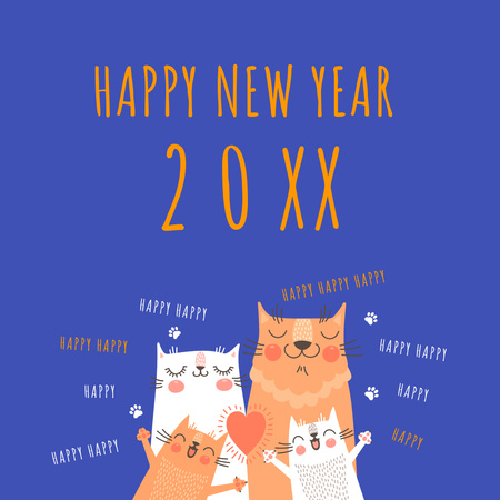 Cute New Year Greeting with Cats Instagram Design Template