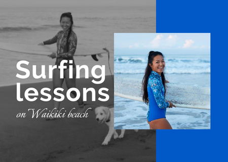 Surfing Lessons Offer Postcard – шаблон для дизайну