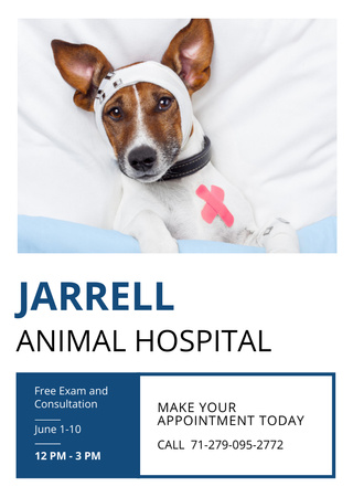 Animal Hospital Ad with Cute Injured Dog Flyer A6 Šablona návrhu