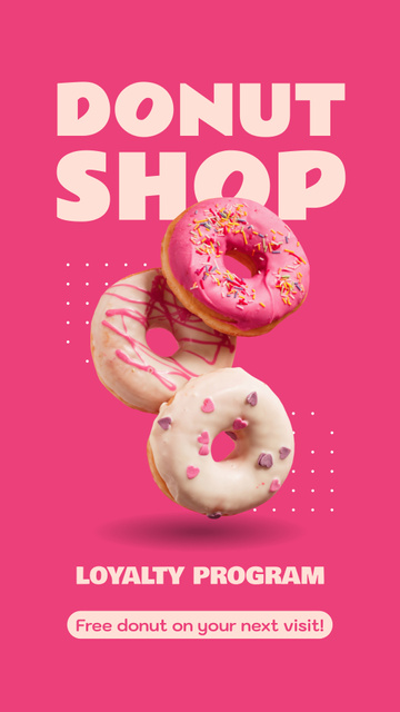 Doughnut Shop Ad with Bright Pink Creamy Donuts Instagram Video Storyデザインテンプレート