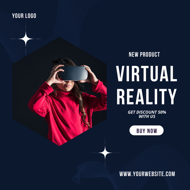 Young Woman using Virtual Reality Glasses Instagram – шаблон для дизайна
