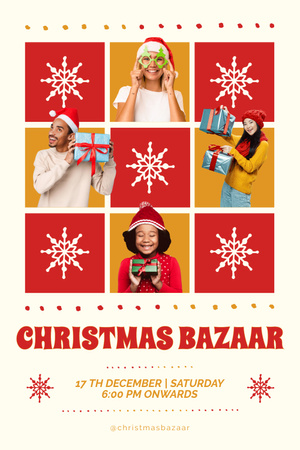 Christmas Bazaar Invitation with Cheerful People Pinterest Design Template