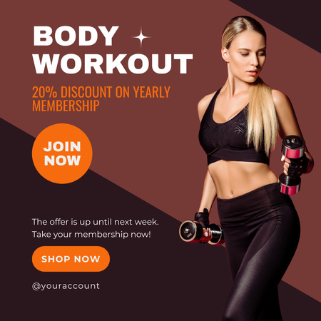 Girl Works Out With Dumbbells  Instagram Design Template