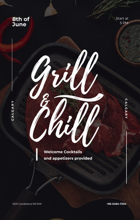 Raw Meat Steak On Grill Party Invitation 4.6x7.2in Design Template