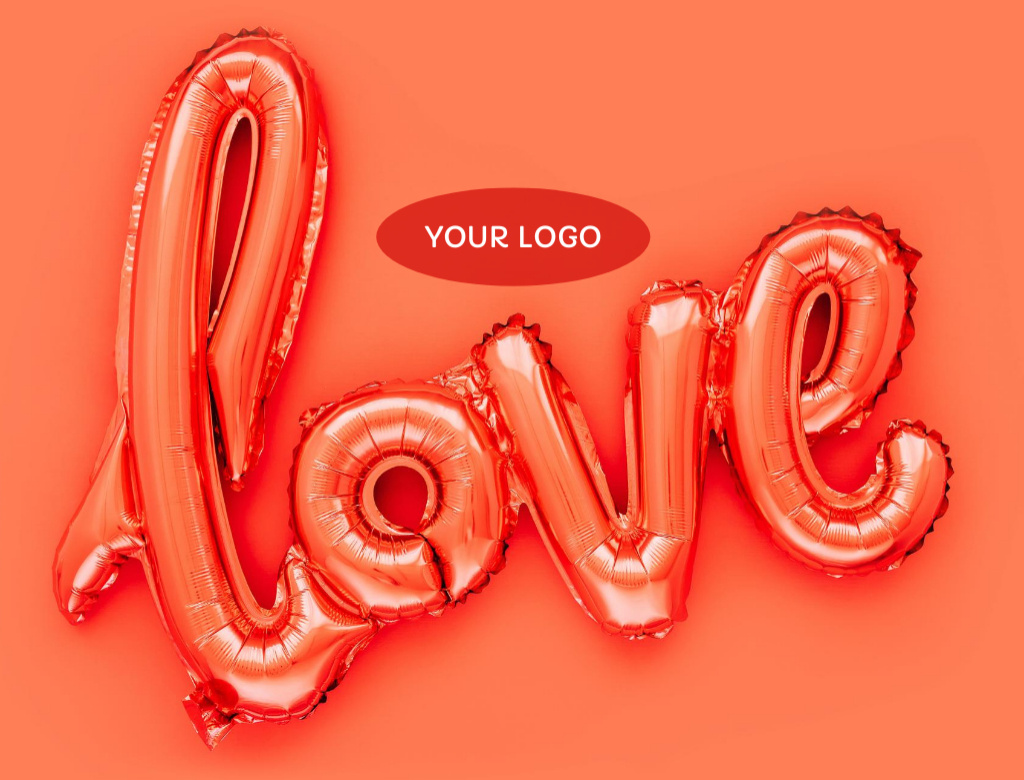 Valentine's Day Greeting with Balloon in Shape of Word Love Postcard 4.2x5.5in Tasarım Şablonu