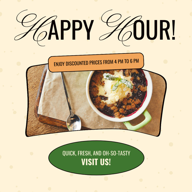Happy Hours at Fast Casual Restaurant with Tasty Soup Instagram Šablona návrhu