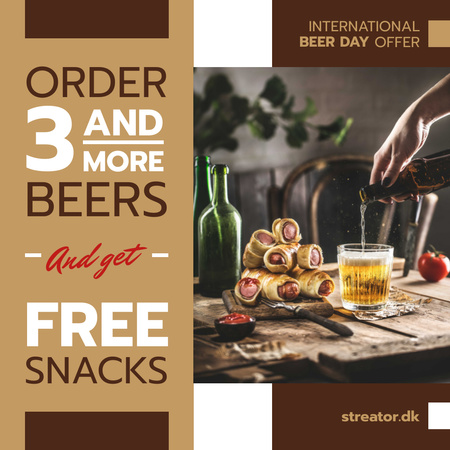 Designvorlage Beer Day Offer Glas und Snacks auf dem Tisch für Instagram