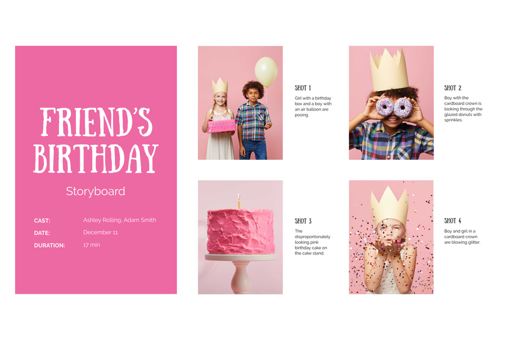 Friend's Birthday with Funny Children Storyboard Design Template