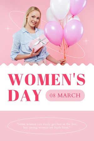 Designvorlage Woman with Festive Balloons on Women's Day für Pinterest