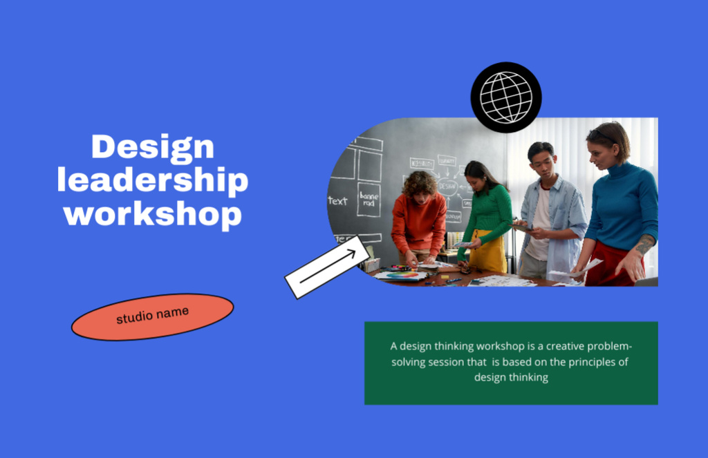Designvorlage Design Leadership Workshop with Men and Women on Blue für Flyer 5.5x8.5in Horizontal