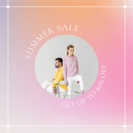 Sale Announcement with Stylish Woman and Bearded Man Instagram Design Template