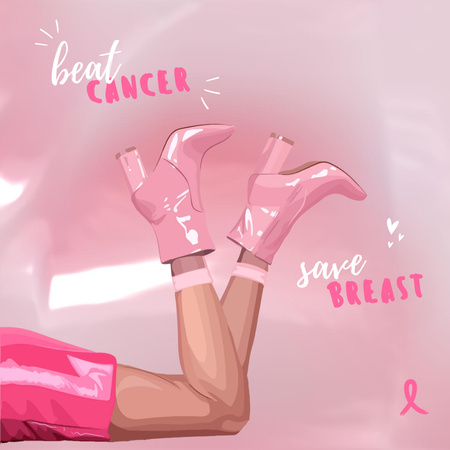 Designvorlage Breast Cancer Awareness with Woman in Glossy Pink Boots für Instagram