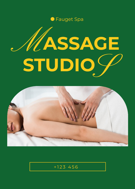 Ontwerpsjabloon van Flayer van Massage Studio Advertisement on Green