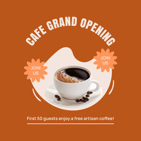 Modèle de visuel Gala d'ouverture du café avec café gratuit pour les invités - Instagram