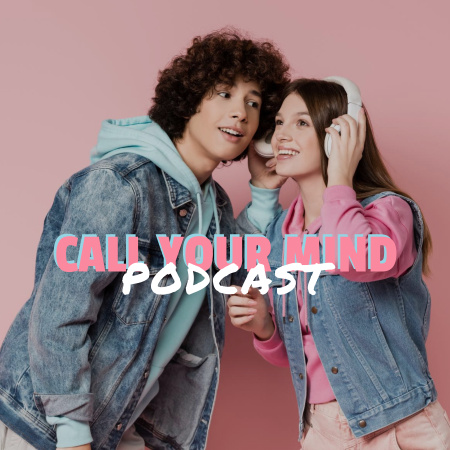 Ontwerpsjabloon van Podcast Cover van Podcast Announcement with Cute Teenagers