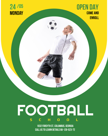 Football School Ad Boy playing with Ball Poster 16x20in Design Template