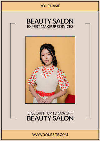 Ontwerpsjabloon van Flayer van Discount Offer in Beauty Salon with Stylish Woman