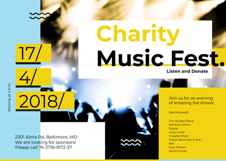 Music Fest Invitation Crowd at Concert Postcard Design Template