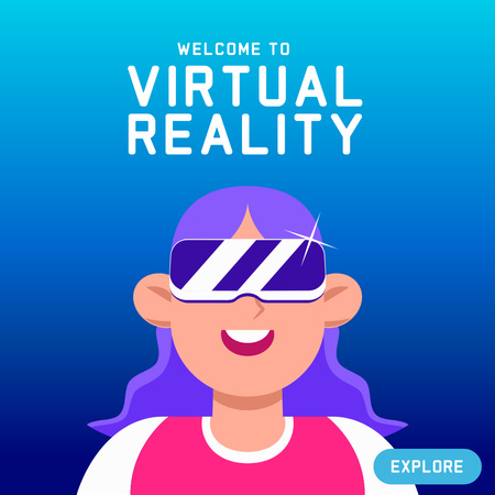 Fantasy World In Virtual Reality With Headset Instagram Design Template