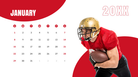 Multiracial Football Players on Red and White Calendar Design Template