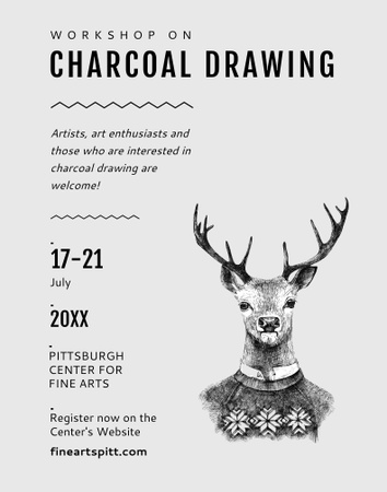 Drawing Workshop Announcement with Deer Image Poster 22x28in Tasarım Şablonu