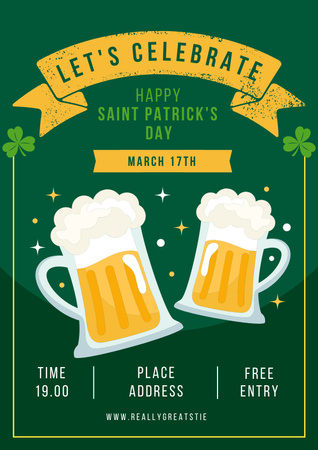 St. Patrick's Day Party with Mugs of Beer Poster Design Template