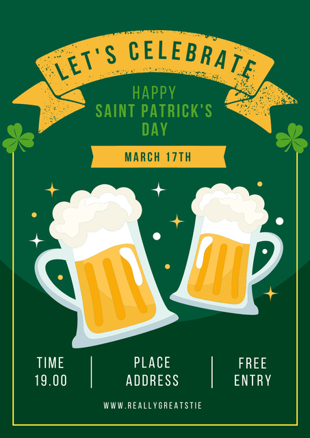 St. Patrick's Day Party with Mugs of Beer Poster Šablona návrhu