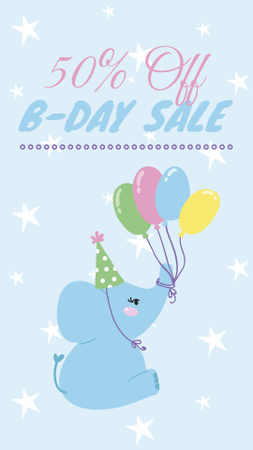 Platilla de diseño Funny elephant with balloons for Birthday sale Instagram Story