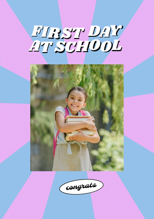 Ontwerpsjabloon van Poster van Back to School with Cute Pupil Girl with Backpack