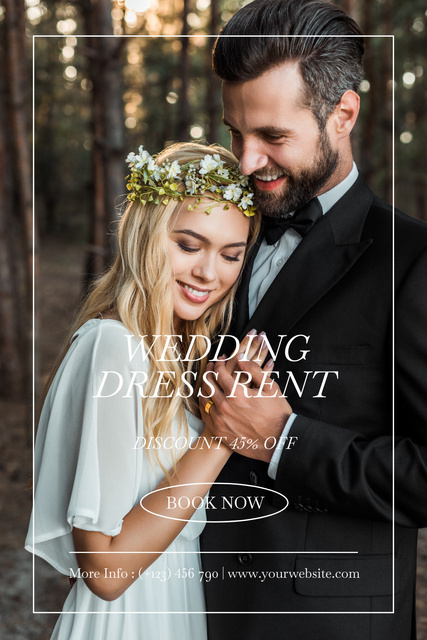Wedding Dresses Shop Ad with Loving Couple Pinterest Design Template