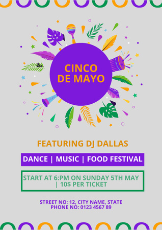 Cinco de Mayo Festival Announcement Poster A3 Tasarım Şablonu
