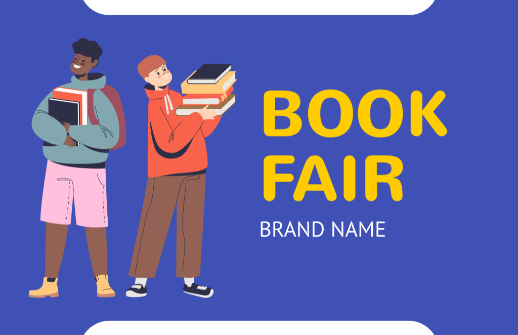Colorful Book Fair With Bunch Of Books For Teens Business Card 85x55mm Modelo de Design