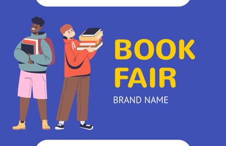 Colorful Book Fair With Bunch Of Books For Teens Business Card 85x55mm Design Template