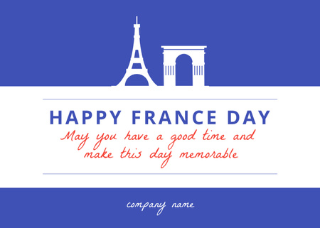 Ontwerpsjabloon van Postcard 5x7in van Geweldige nationale dag van Frankrijk groeten met architectuursymbolen