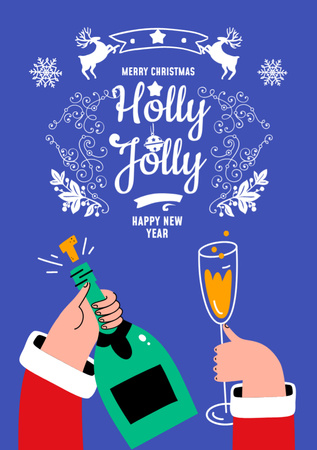 Designvorlage Christmas Greeting with Santa Claus holding Champagne für Flyer A7