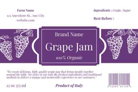 Plantilla de diseño de Venta al por menor de mermelada de uva Label 