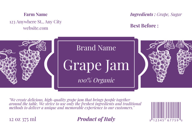 Template di design Grape Jam Retail Label