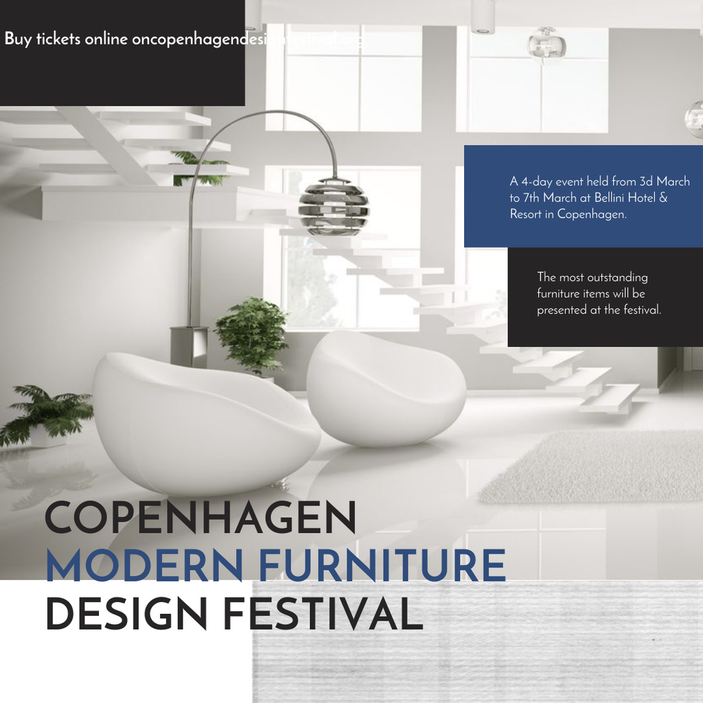 Furniture Festival ad with Stylish modern interior in white Instagram ADデザインテンプレート