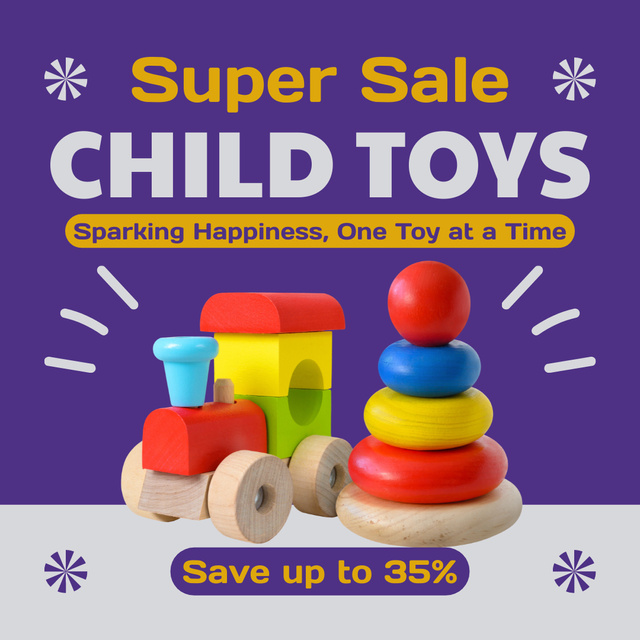 Plantilla de diseño de Sale of Wooden Toys on Purple Instagram AD 