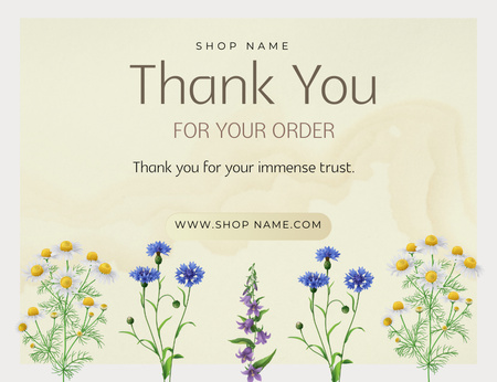 Köszönjük a Wildflowers rendelési üzenetét Thank You Card 5.5x4in Horizontal tervezősablon